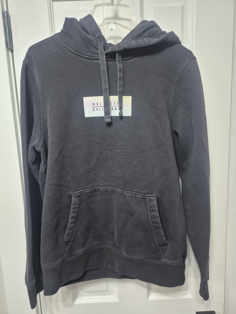 Hollister Men's Charcoal Crewneck Hoodie with Subtle Logo